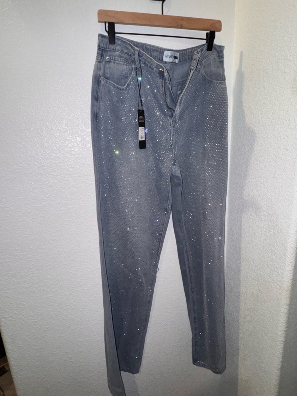 Fashion Nova Light Wash Embellished Wide Leg Jeans - Picture 3 of 4